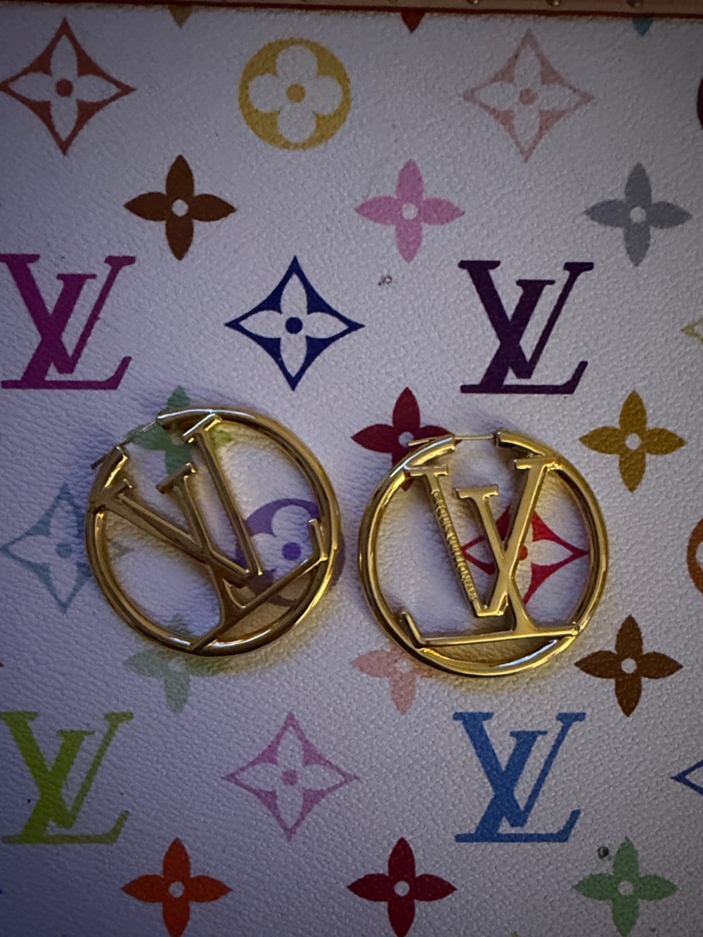 Louis Vuitton Gold Circle LV Logo Earrings